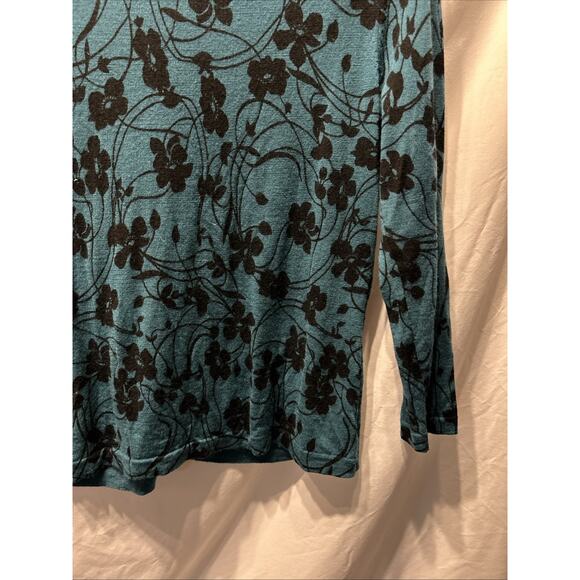 Garnet Hill Merino Wool Cardigan Sweater Women’s Medium Teal Floral Fairy Light - Picture 12 of 13